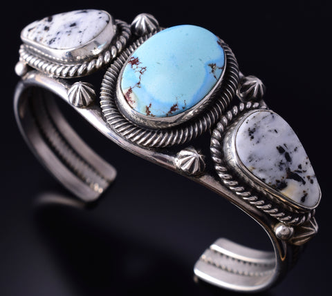 Silver & Golden Hills Turquoise White Buffalo Navajo Bracelet Erick Begay 5F30B