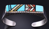 Vintage Silver & Turquoise Navajo Inlay Bracelet by Ray Jack 5K22Z