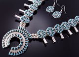 Silver & Turquoise Navajo Necklace & Earring Set by Milton James 4F04F