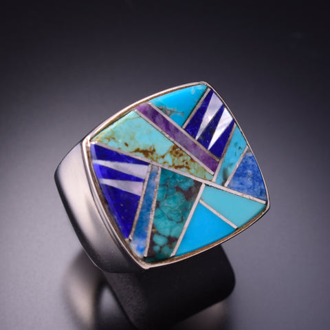 Size 9-3/4 Silver & Turquoise Navajo Mens Ring by Evangeline Davis 3G03B