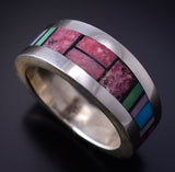 Size 6 Silver & Turquoise Multistone Navajo Inlay Ring by Jimmy Harrison 5H02V