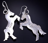 Silver & Turquoise Navajo Handmade Free Horses Earrings by Louise Yazzie 5G16M
