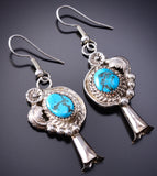 Traditional Navajo Squash Blossom Earring with Kingman Turquoise 6K02M