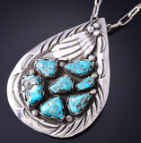 Vintage Silver & Turquoise Navajo Waterdrop Pendant 6A03M