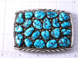 Vintage Silver & Turquoise Navajo Cluster Buckle by Archie Martinez 6A03V