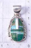 Silver & Turquoise w/ Opal Navajo Inlay Pendant by RH 5G22Z