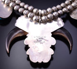 Vintage Silver & Turquoise Coral Bear Claw Navajo Necklace by EB 4K28A