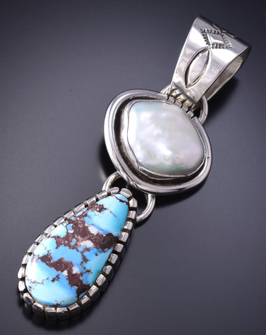 Silver & Golden Hills Turquoise w/ Fresh Water Pearl Pendant - Erick Begay 6H15J