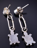 Silver & Turquoise Zuni Inlay Turtle Post Dangle Earrings 5F10Y