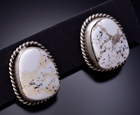 Silver & White Buffalo Turquoise Navajo Handmade Earrings by Elouise Kee 6J31P