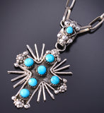 Silver & Turquoise Zuni Petit Point Cross Pendant by Verdi Booqua 6D27A