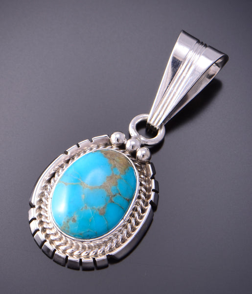 Silver & Turquoise Navajo Handmade Round Pendant by Samuel Yellowhair 3F19S