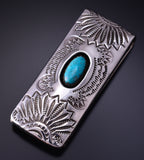 Silver & Turquoise Navajo Handstamped Money Clip by Shirley Skeets 5B14R