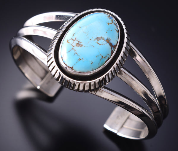 Silver & Turquoise Navajo Handmade Bracelet by Erick Begay 6H15N