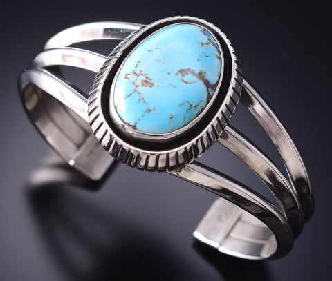 Silver & Turquoise Navajo Handmade Bracelet by Erick Begay 6H15N