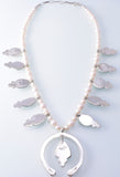 Silver & Golden Hills Turquoise & Fresh Pearl Navajo Squash Blossom Necklace by Erick Begay 3H21W