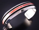 Silver & Coral Zuni Inlay Men's Bracelet by Larry Loretto 4F23O