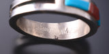 Size 11 Navajo Silver Men's Ring With Turquoise and Coral by Wilbert Muskett 6K27P