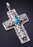 Silver & Turquoise Navajo Handmade Love Cross Pendant by Erick Begay 5F30Z