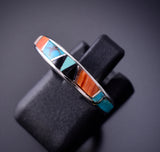 Size 5-1/2 Silver & Turquoise Multistone Navajo Inlay Ring by TSF 3L07V