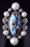 Sz 7.5 Silver & Golden Hills Turquoise Fresh Pearl Navajo Ring Erick Begay 5F30F