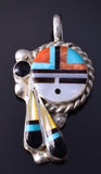 Silver & Turquoise Multistone Zuni Inlay Sunface Pendant Geraldine Lonjose 5F10N