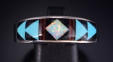 Size 13-3/4 Silver & Turquoise Multistone Navajo Inlay MENS Ring - Allen Tolino 5L05W