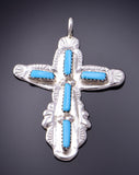 Silver & Turquoise Zuni Handmade Cross Pendant by C. Iule 3F10Y