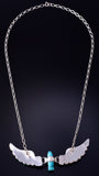 19" Silver & Turquoise 3-Piece Moveable Eagle in Flight Navajo Necklace 5F10O