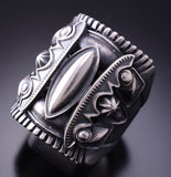 Size 10-3/4 Silver Navajo Handmade Stamped Ring by Derrick Gordon 4A04R
