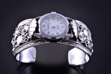 Silver Eagle Feathers Navajo Handmade Women's Watch Bracelet by Freddie James 1L12B
