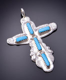 Silver & Turquoise Zuni Handmade Cross Pendant by C. Iule 3F10Y