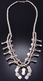 Vintage Silver & Turquoise w/ Lapis Navajo Squash Blossom Necklace 6H31S