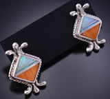 Silver & Spiny Oyster Shell w/ Opal Navajo Inlay Earrings James Manygoats 6D07N