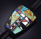 Onyx Multistone Santo Domingo Pueblo (Kewa) Mosaic Bolo Tie by Chris Nieto 5J29R