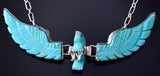 19" Silver & Turquoise 3-Piece Moveable Eagle in Flight Navajo Necklace 5F10O