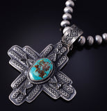 Silver & Turquoise Navajo Handmade Zia Design Pendant by Kevin Billah 5J18F