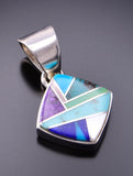 Silver & Turquoise Multistone Navajo Inlay Pendant by Valerie Yazzie 3F19N
