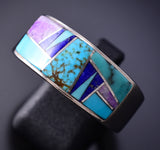 Size 12-1/2 Silver & Turquoise Multistone Navajo Inlay Ring by Edward Lee 6F17B