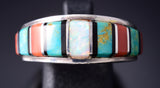 Size 9 Vintage Silver Multistone Navajo Inlay Ring by Abraham Begay 6A03J