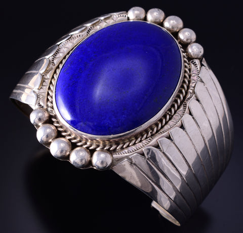 Vintage Silver & Lapis Shield Navajo Bracelet by Augustine Largo 5E06F
