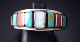 Size 9 Vintage Silver Multistone Navajo Inlay Ring by Abraham Begay 6A03J