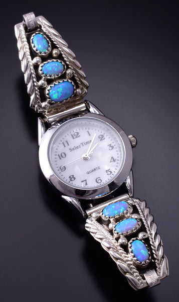 Silver & Opal Navajo Handmade Watch by Alice Sanders 5B19H