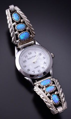 Silver & Opal Navajo Handmade Watch by Alice Sanders 5B19H