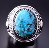 Size 13 Silver & Turquoise Navajo Handmade Men's Ring by Derrick Gordon 4A31H