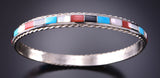 Silver & Turquoise Multistone Zuni Inlay Bangle Bracelet by Joanne Cheama 3F10S