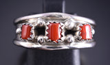Size 10-3/4 Silver & Coral Navajo Handmade Ring by Elvira Cadman 5L26Q
