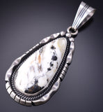 Silver & White Buffalo Turquoise Navajo Handmade Pendant Samuel Yellowhair 6D27G
