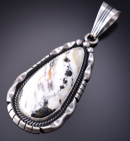 Silver & White Buffalo Turquoise Navajo Handmade Pendant Samuel Yellowhair 6D27G
