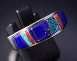 Size 9 Silver & Turquoise Multistone Navajo Inlay Ring by Orlinda James 5L07K